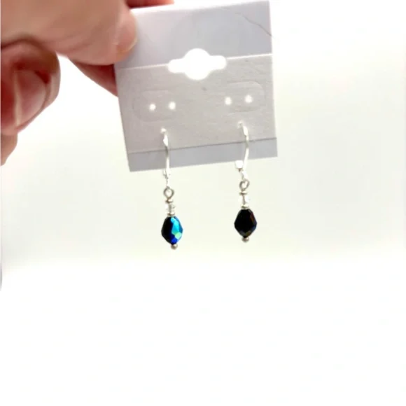 Hand Crafted Blue Crystal and Silver Teardrop Earrings - Picture 5 of 5
